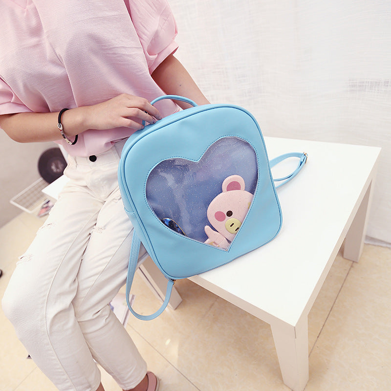 Korean cute students children's soft sister Macarons retro color transparent backpack Backpack Bag love Harajuku