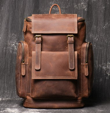 Retro Crazy Horse Leather Mens Backpack male computer bag Large Capacity 15.6 inch laptop bags genuine leather Travel Backpacks